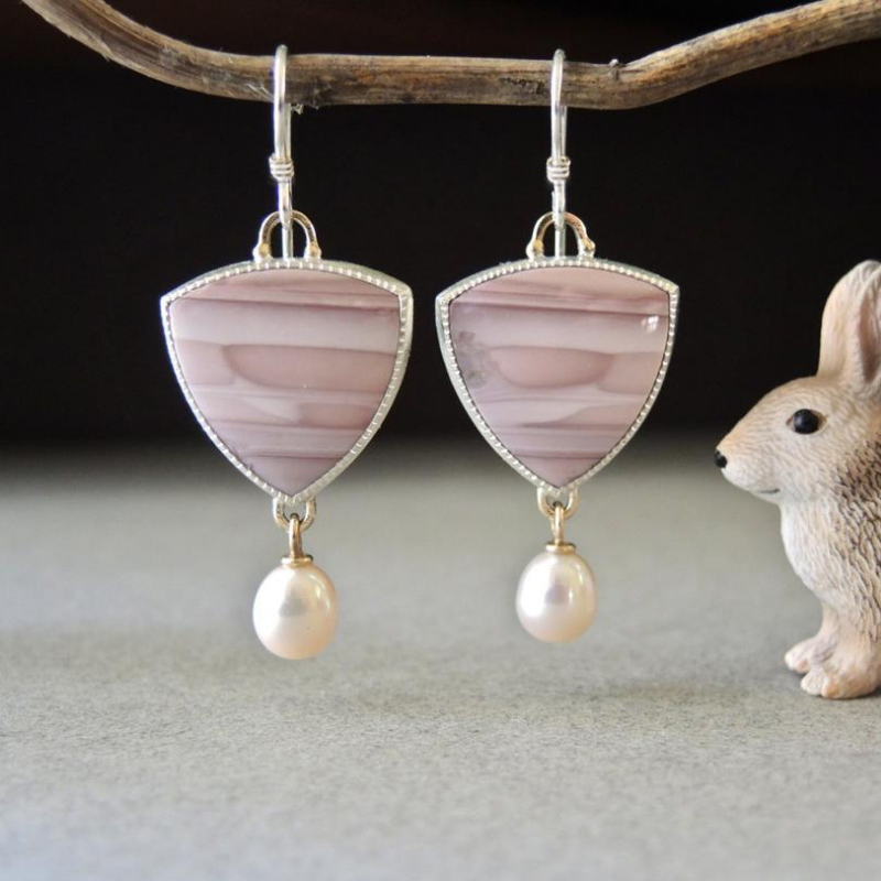 Pink Jasper Opal & Faux Pearl Drop Dangle Ohrringe 925 Silber Plated Ohr Schmuck für Frauen