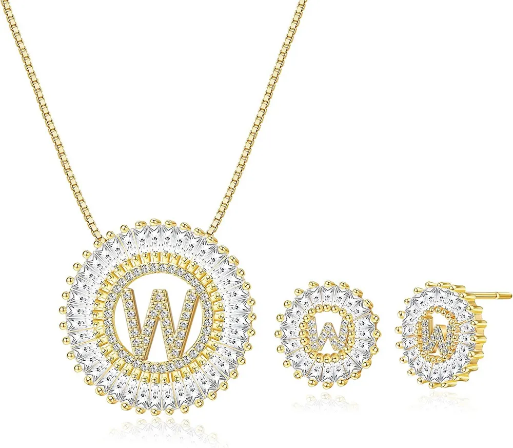Anfänglicher Anhänger Halskette Stud Ohrringe Set für Frauen CZ Ohrringe Studs Charme Alphabet Brief personalisierte Kette Halskette 14K Echtes Gold Plated