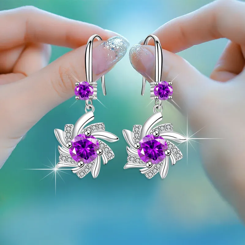 Elegante Wassertropfen Zirkon blaue Schneeflocken Ohrringe 18K Gold beschichtete Blumen Ohrschmuck
