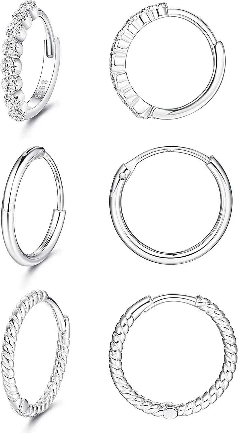 3 Paare kleine Hoop-Ohrringe Kubische Zirkonia Manschetten-Ohrringe winzige Knorpel Huggie Hoop-Ohrringe Piercing-Schmuck für Frauen Mädchen Schlafschleife Ohrringe hypoallergen