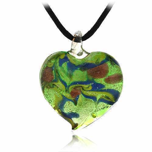 Murano Glas Multicolor Swirl Glitter Herz Seiden Anhänger Halskette
