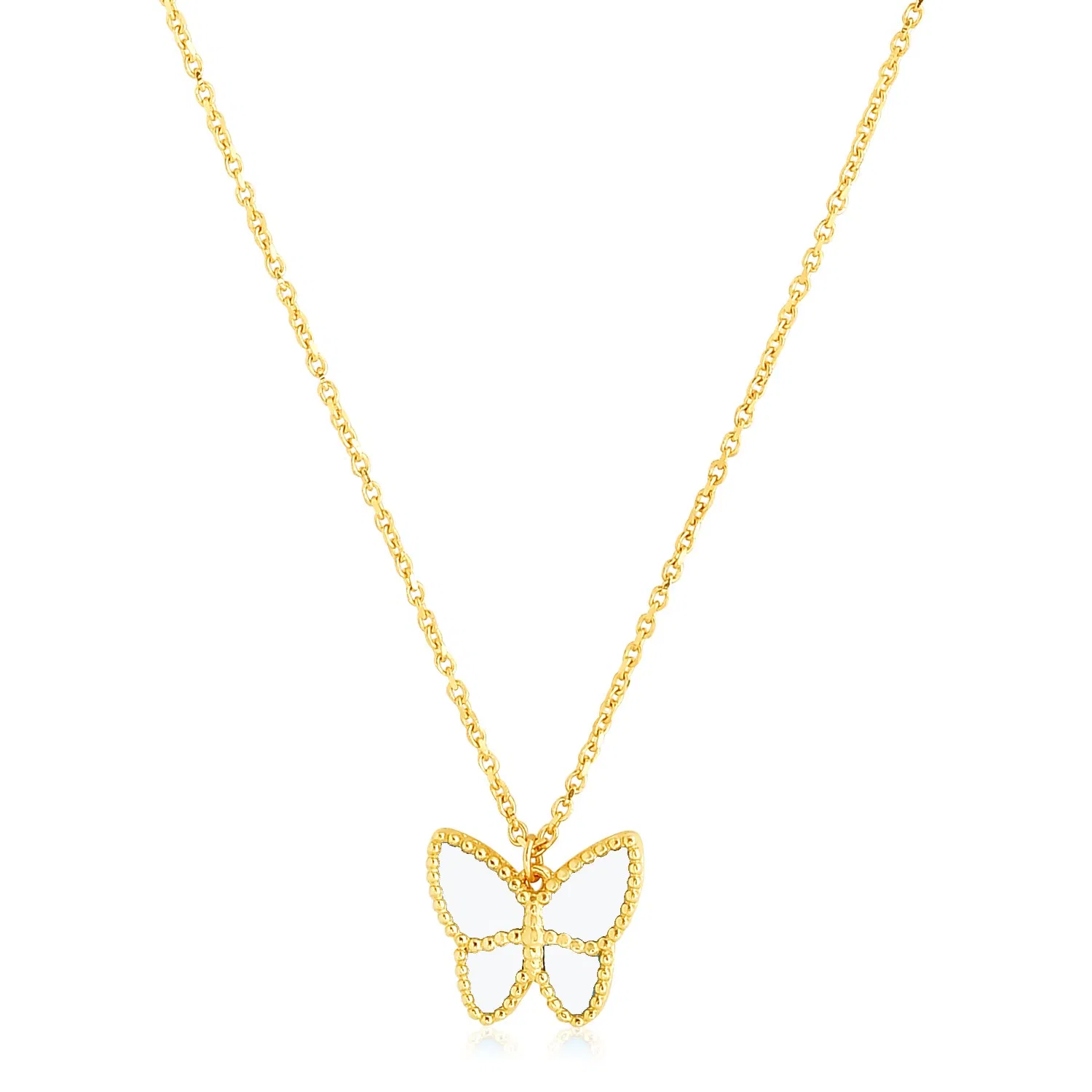14 Karat Gelbgold High Polish Butterfly Perla Paste Kette