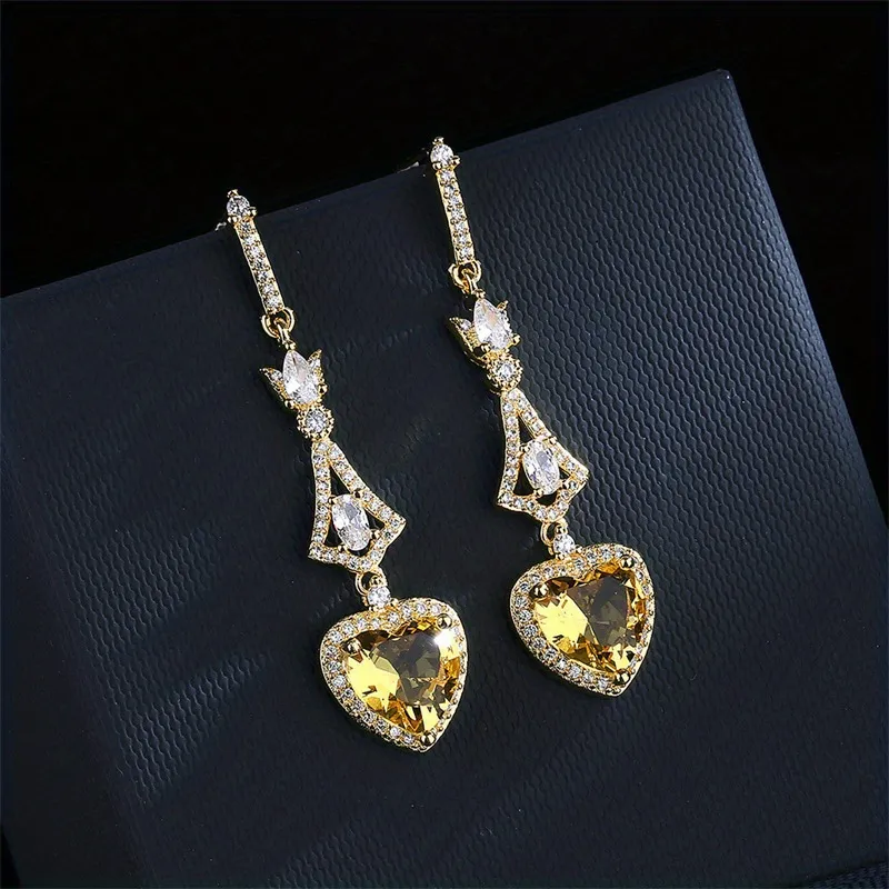 Geometrie Form 3 Klaue Herz Gelb Faux Edelstein lange Ohrringe für Frauen Hochzeit Verlobung Party Geschenk Vintage Brautschmuck