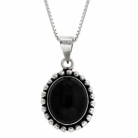 Sterling Silber Onyx Bali Perlen Oval Anhänger