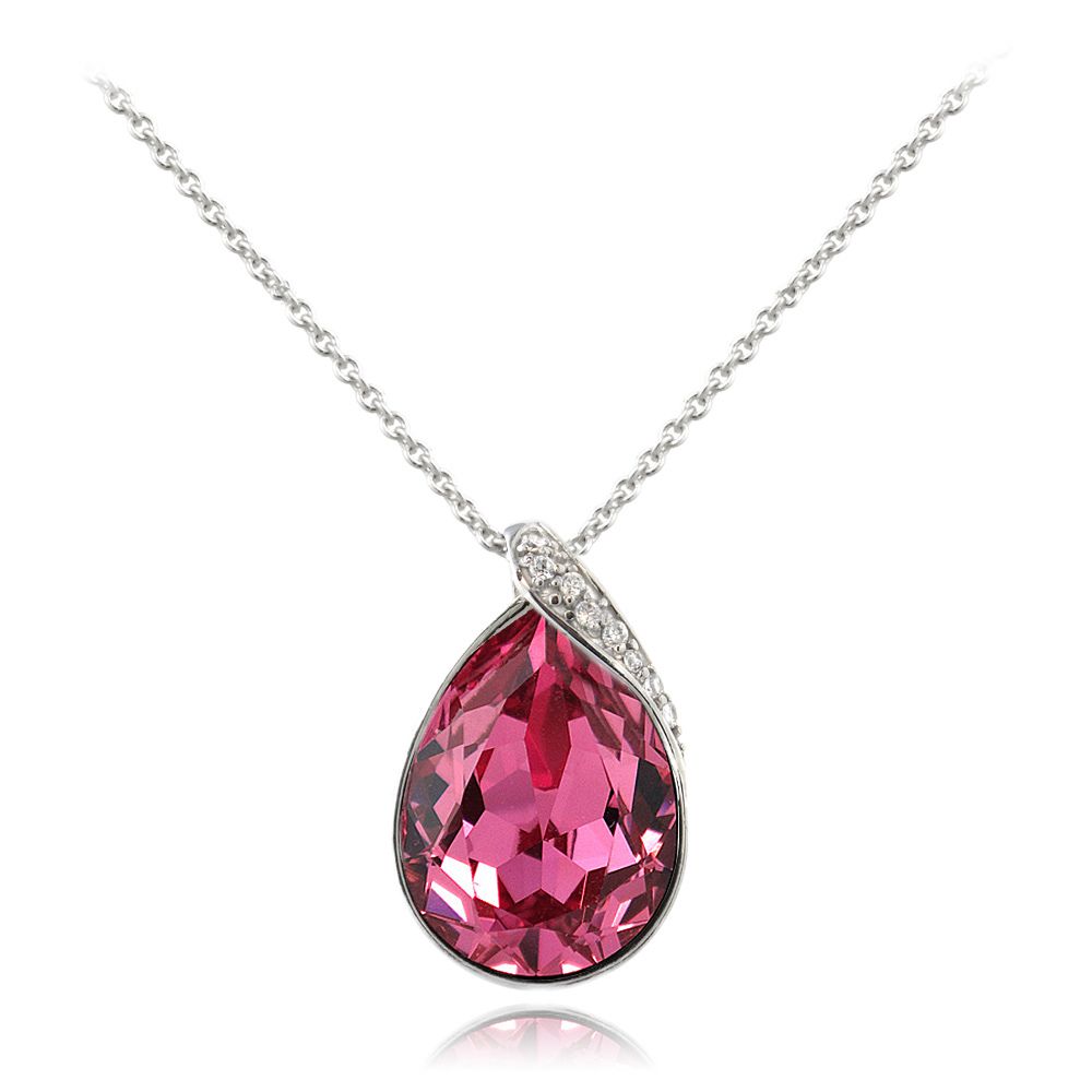 Sterling Silber CZ & Pink Teardrop Halskette mit Swarovski-Elementen