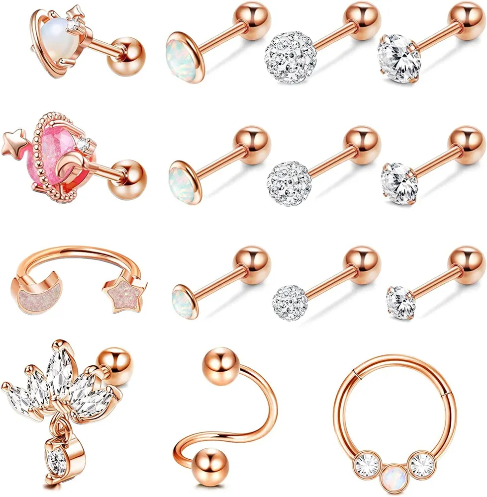 16G Knorpel Ohrringe Stud Hoop für Frauen 316L Edelstahl Opal CZ Stud Ohrringe Helix Tragus Conch Ohr Piercing Schmuck