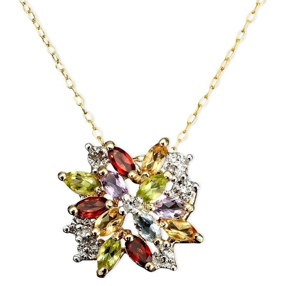 VT 18K Gold Sterling Silber Multistein Diamant Anhänger Halskette