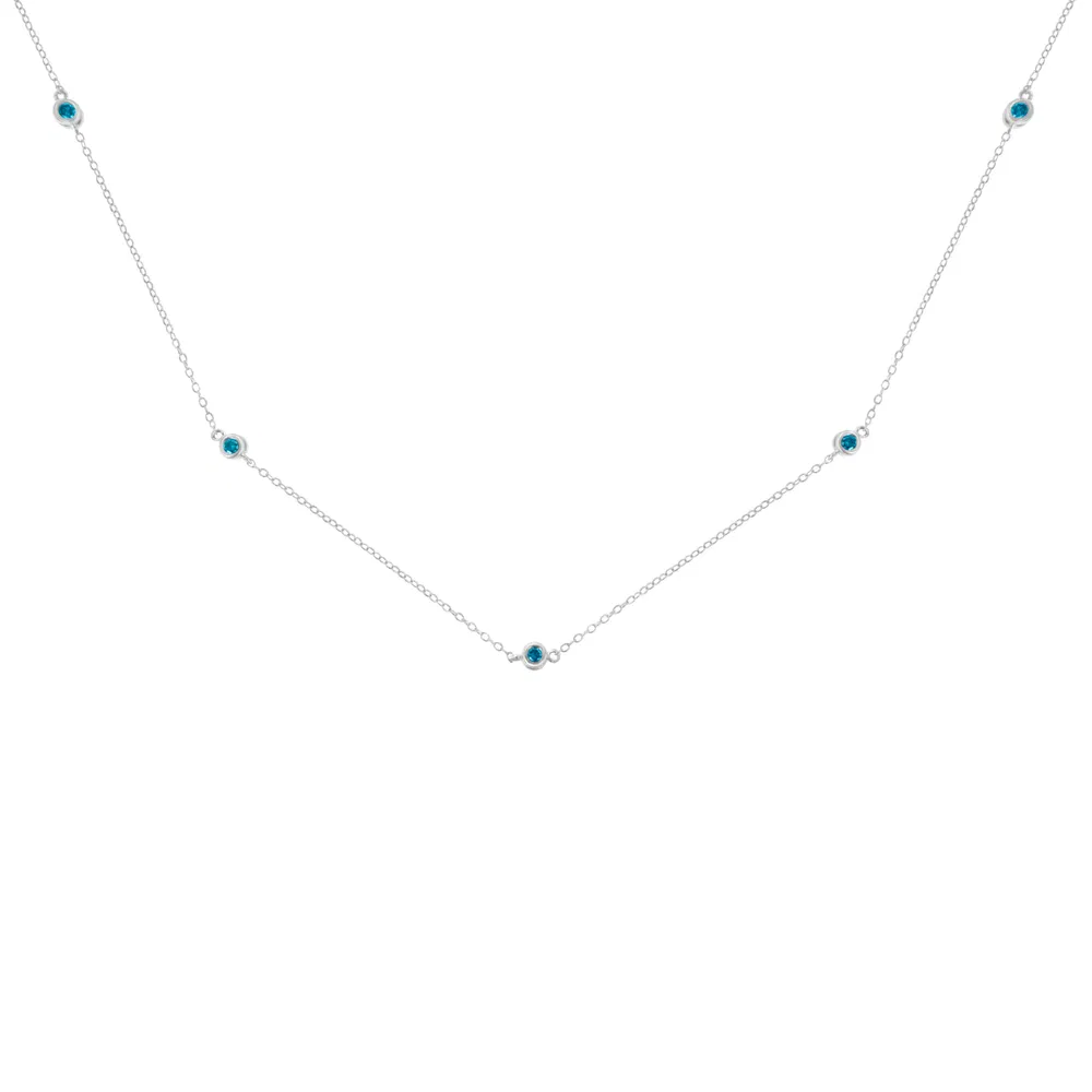 .925 Sterling Silber 1/2 Cttw behandelt Fancy Blau Diamant Station Halskette (I2 - I3 Klarheit) - 18 '
