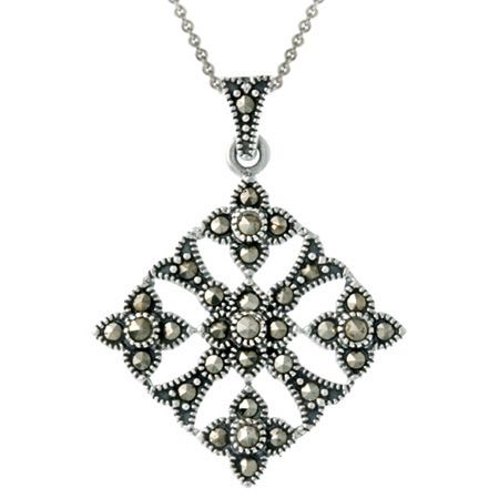 Sterling Silber & Marcasit Diamant Shape Filigree Anhänger