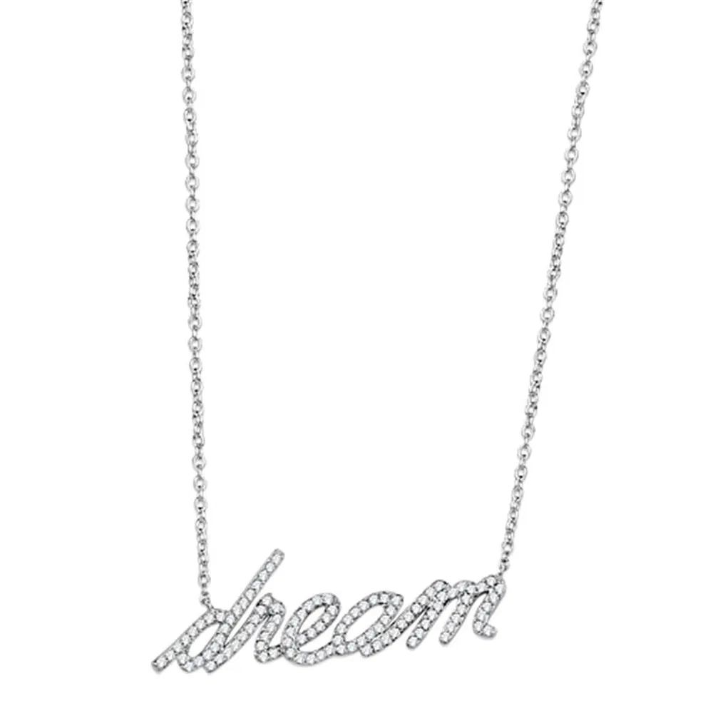 3W455 - Rhodium-Messing - Halskette mit AAA-Klasse CZ in Clear