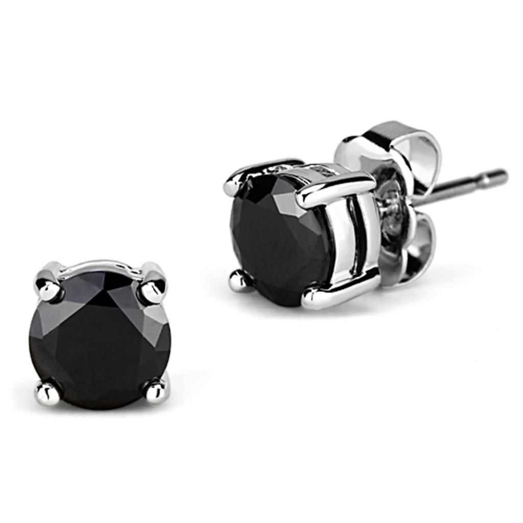 3W555 - Rhodium-Messing - Ohrringe mit AAA-Klasse CZ in Schwarzem Diamant