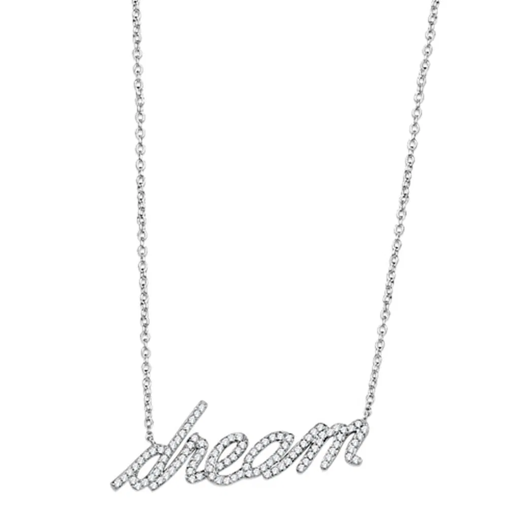 3W455 - Rhodium-Messing - Halskette mit AAA-Klasse CZ in Clear