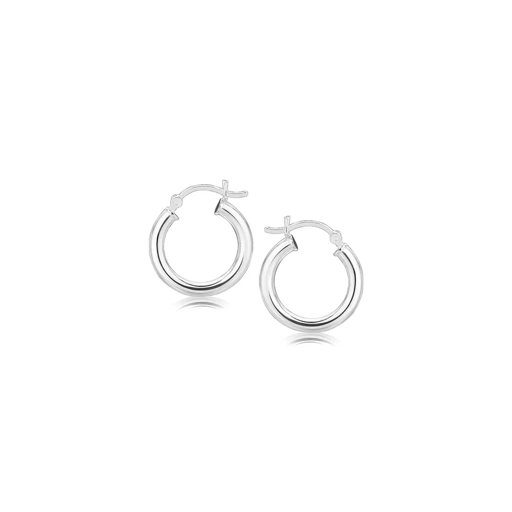 Sterling Silber polierte Hoop-Stil - Ohrringe mit Rhodiumplatzierung (3x15mm)