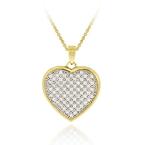 18 Karat Gold über Sterling Silber CZ Micro Pave Herz Zwei-Ton - Anhänger