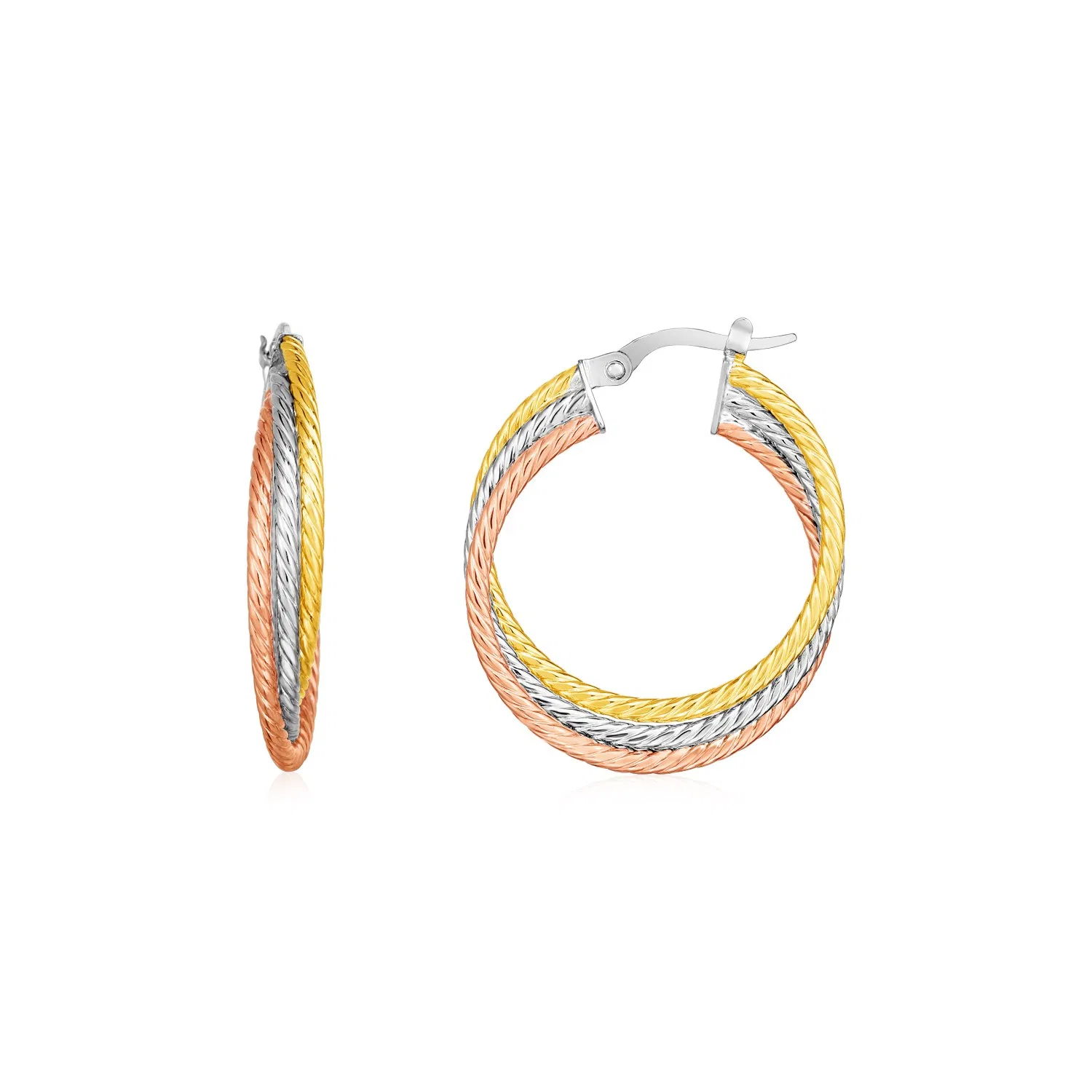 14 Karat Tri Color Gold Drei Teile Round Hoop Ohrringe (4.5x26mm)