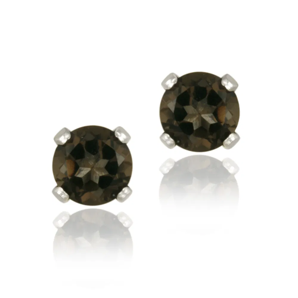Sterling Silber 3 / 5ct Smokey Quarz Stud Ohrringe, 4mm