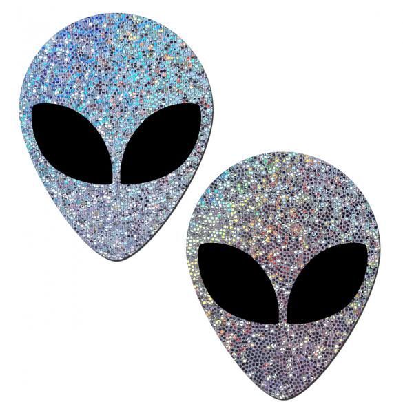 Paste Silber Glitter Alien mit schwarzen Augen Pasties