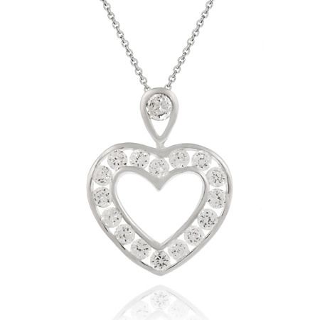 Sterling Silber 9 / 10ct CZ Channel Set Open Heart Pendant