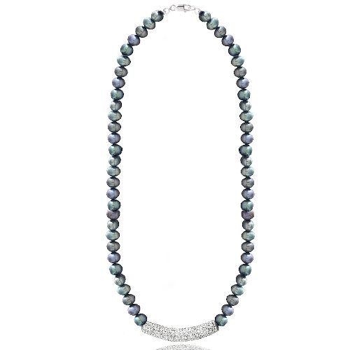 Peacock Freshwater Cultured Pearl & Crystal Bar Halskette