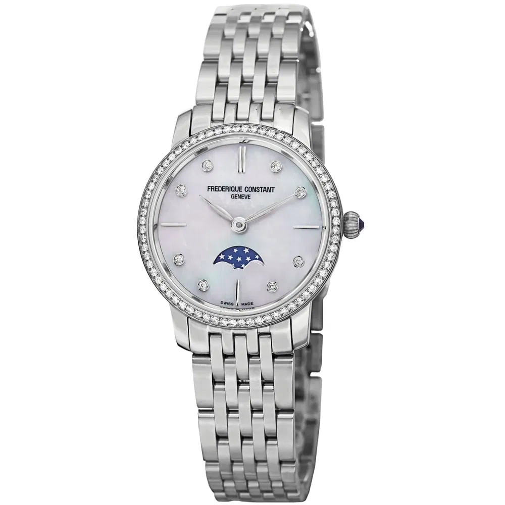 Frederique Constant FC-206MPWD1SD6B 'Slim Line' Mutter von Perl Diamant Zifferblatt Edelstahl Uhr