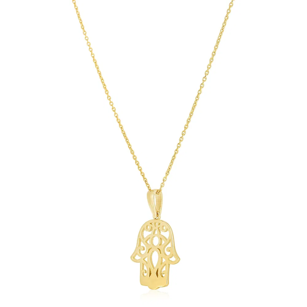 14 Karat Gelbgold High Polish Hamsa Amulett Halskette