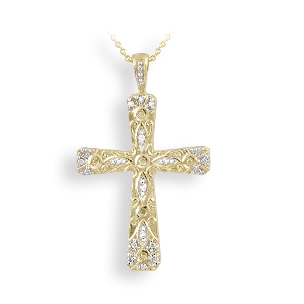 18 Karat Gold über Sterling Silber Diamant Akzent Antike Kreuz Halskette