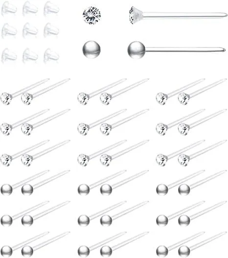 36 Paare Clear Plastic Stud Ohrringe 2.5MM Rhinestone Acrylic Post Ohr Studs Piercing Retainers für Männer Frauen