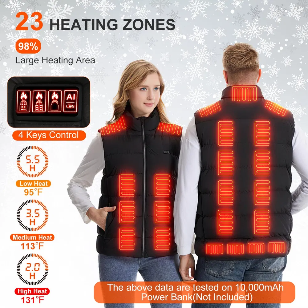 1Pc Heizweste Männer Frauen Heizjacke mit 23 Heizzonen 3 Wärmestufen USB-betriebene Maschine waschbar für Winter Wander Skiing Skating Outdoor-Aktivitäten