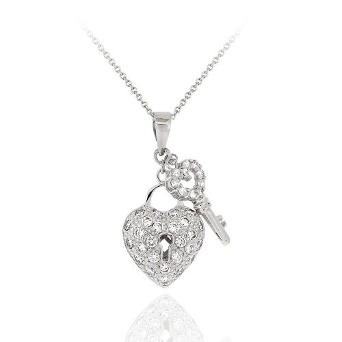 Sterling Silver Designer inspiriert von CZ Heart& Key Pendant
