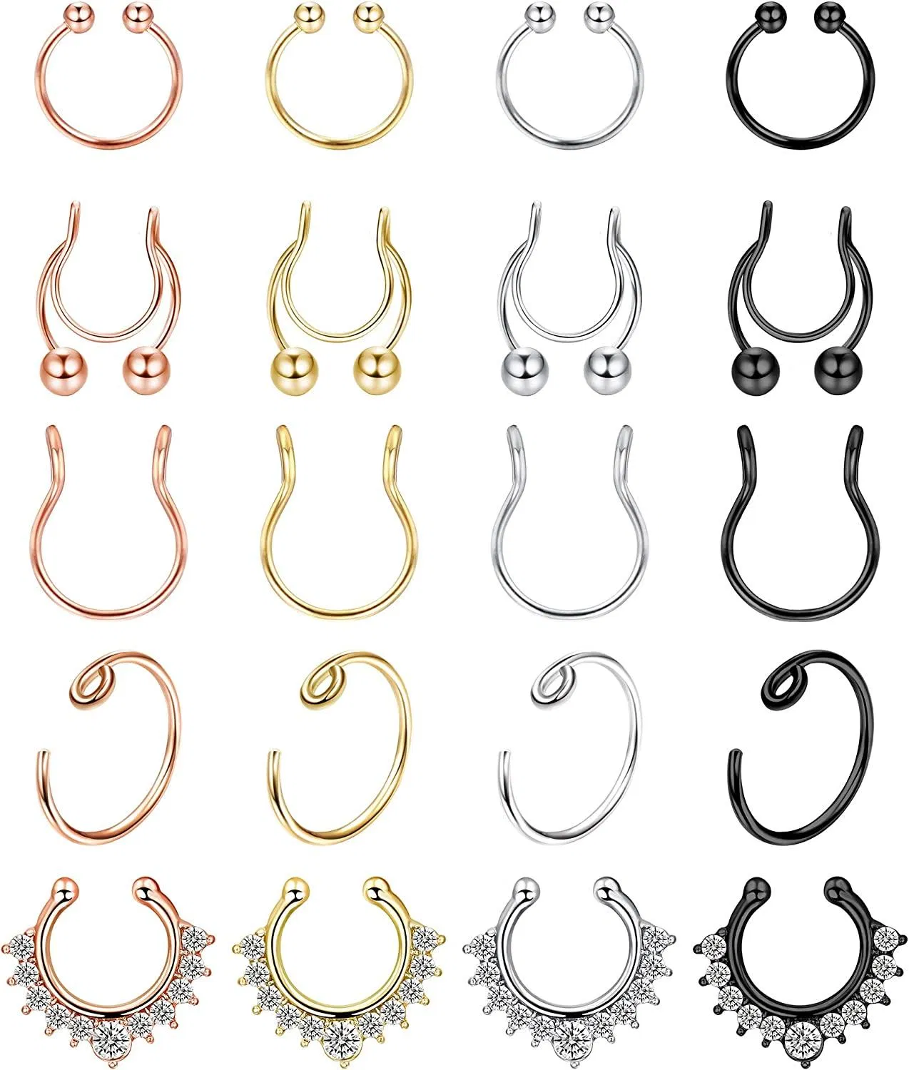 20 Stück Fake Septum Nasen Ringe Hoop Edelstahl Faux Lippen Ohr Nasen Septum Ring Nicht Piercing Clip auf Nasen Hoop Ringe für Frauen Männer Faux Body Piercing Schmuck