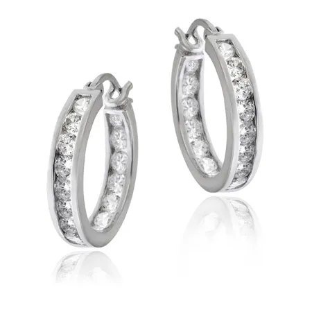 Sterling Silber 18mm Kanal Set CZ Hoop Ohrringe
