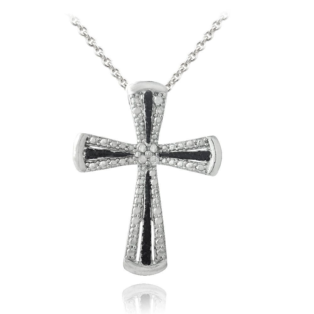 1 / 10ct Schwarz & Weiß Diamant Akzent Band Kreuz Halskette