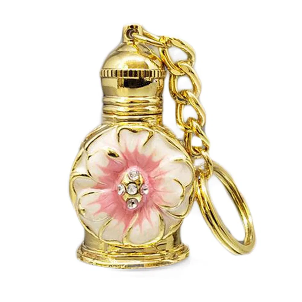 3ML Goldene Vintage ätherische Öl Flasche Schlüsselflasche Pink Petals Dispenser Glasflasche Leer Parfüm Flasche Nachfüllbare Container