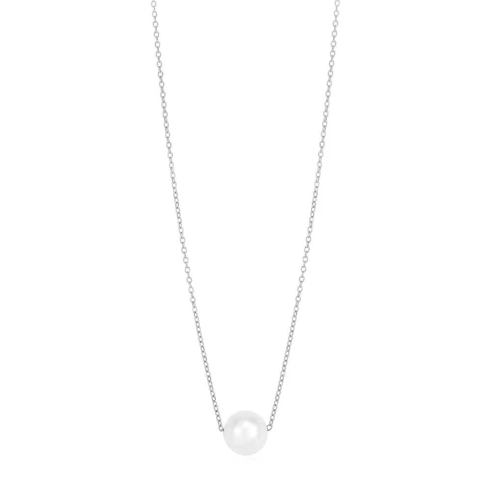 14 Karat weißes Gold Perle Solitaire Halskette