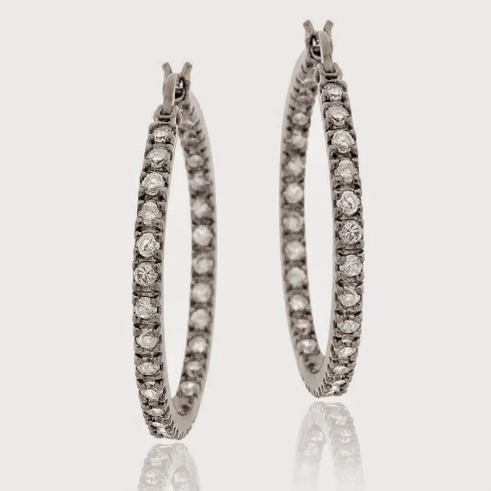 Sterling Silber 25mm Inside Out CZ Hoop Ohrringe