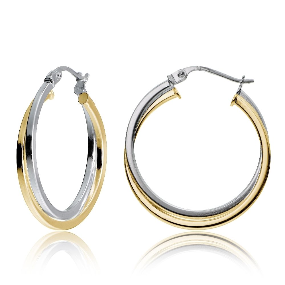 Gold-Ton über Sterling-Silber Zwei-Ton - Verflechtung Quadrat-Rohr poliert Hoop-Ohrringe, 25mm