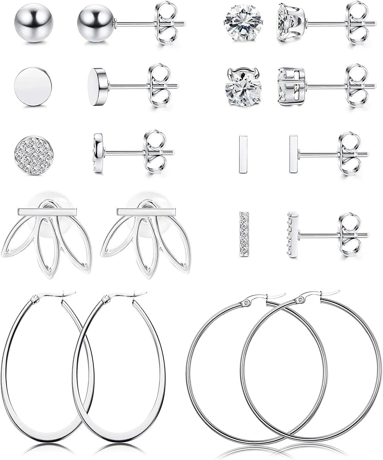 10 Paare Ohrringe Ball Stud Ohrringe Bar Disc Stud Ohrringe Oval Hoop Ohrringe Ohrring Jacken Hoop Ohrringe für Frauen