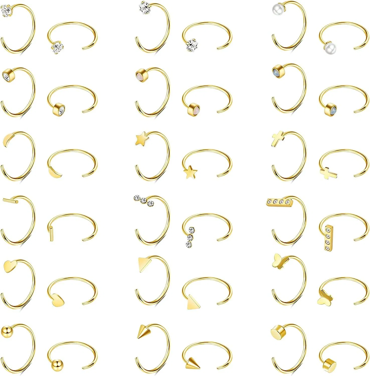 18 Paare Halbschleifen Ohrringe Edelstahl kleine Huggie Hoop Ohrringe Ball; Bar; Stern; Mond; Herz; Kreuz; Punkt; Dreieck winziger Knorpel Piercing minimalist Hug Hoop Ohrring Nasenring für Frauen Männer
