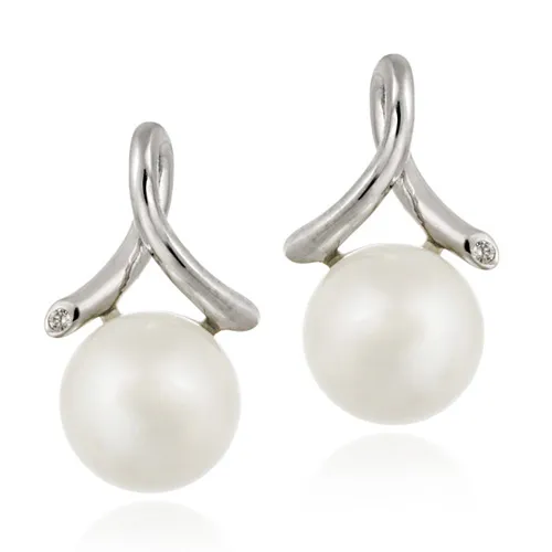 Sterling Silber simulierte weiße Perle & CZ Twist Ohrringe