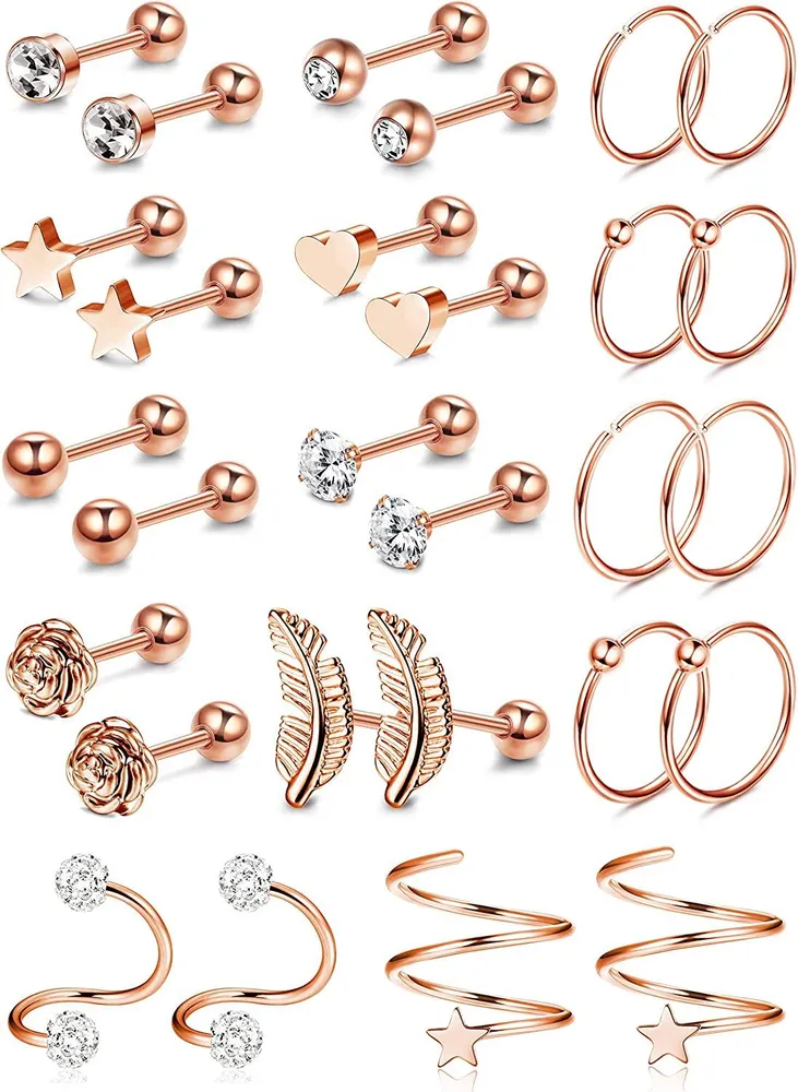 14 Paare Edelstahl Helix Hoop Stud Ohrringe Tragus Cubic Zirkonia Inlaid Ohrringe Knorpel Barbell Piercing für Männer Frauen