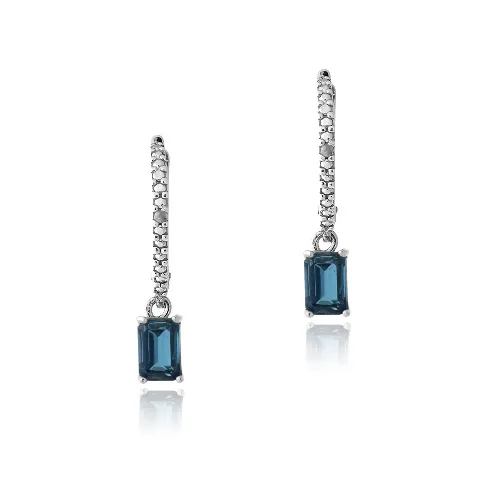 Sterling Silver London Blue Topaz & Diamond Accent Rechteck Leverback Ohrringe