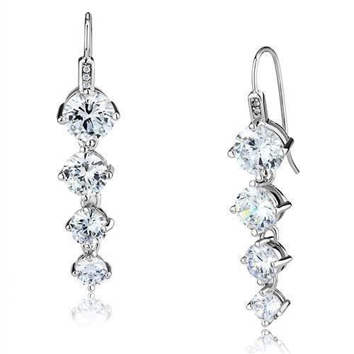 3W1287 - Rhodium-Messing - Ohrringe mit AAA-Klasse CZ in Clear