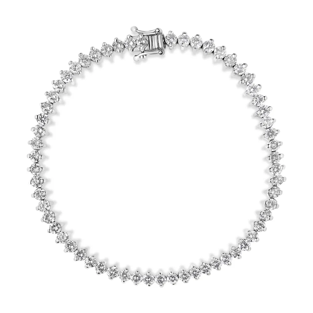 AGS zertifiziertes 14K Weißgold 5.0 Cttw 2 - Prong Set Round-Brilliant Diamond Tennis Armband (F-G - Farbe, SI2 - I1 Klarheit) - Größe 7