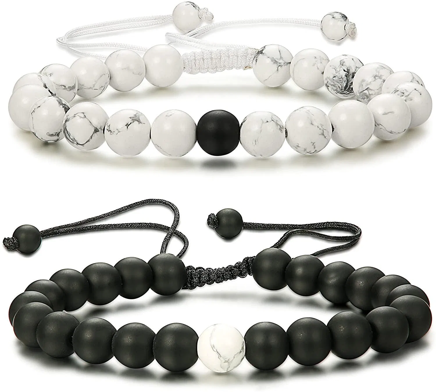 2 Pcs Entfernung Armbänder Seine und ihre Beziehung Paar Armband Onyx / Weißstein Geflecht Seil