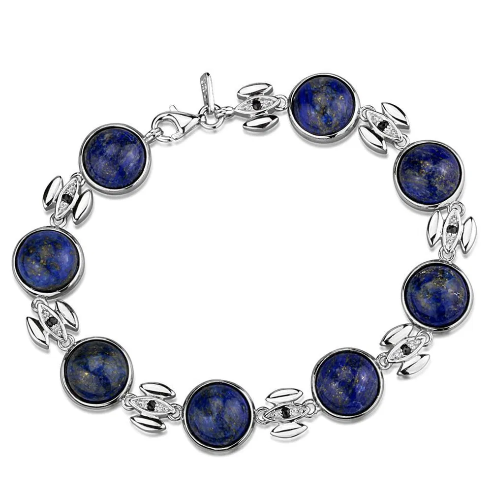 LOS844 - Rhodium 925 Sterling Silber Armband mit Edelstein Lapis in Montana