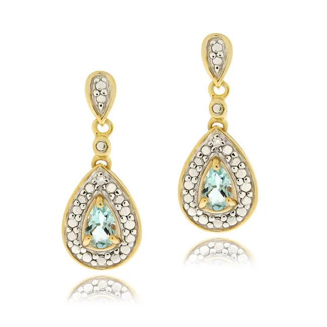 18 Karat Gold über Sterling Silber Blau Topaz & Diamant Akzent Tränentropfen Dangle Ohrringe