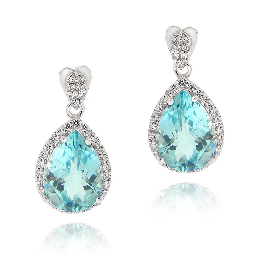 Sterling Silber 7.4ct Blue Topaz & CZ Teardrop Dangle Ohrringe