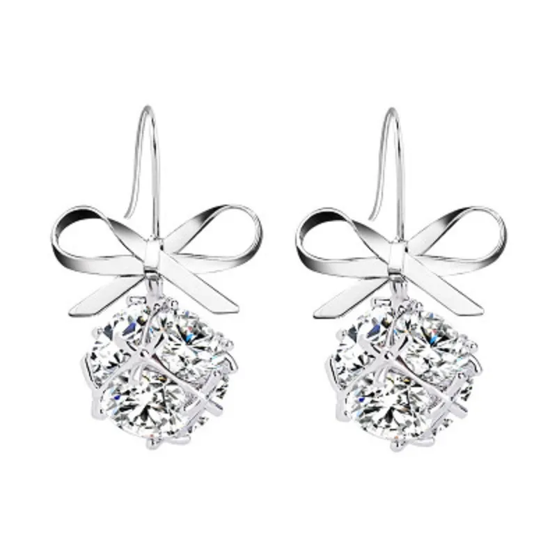 Damen Bogen mit Zircon Square Flash Diamond Ball Hook Ohrringe Mode Ohrringe