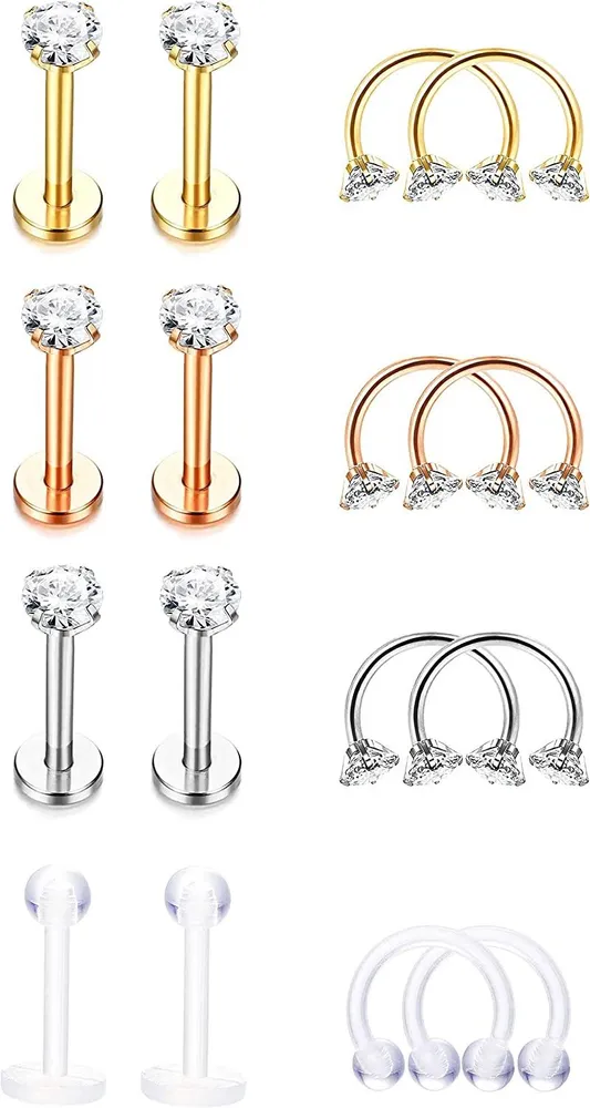 16 Stück Edelstahl Tragus Stud Ringe Knorpel Lippen Labret Vorwärts Helix Hoop Ohrringe Innen Thread Lippen Medusa Körper Piercing