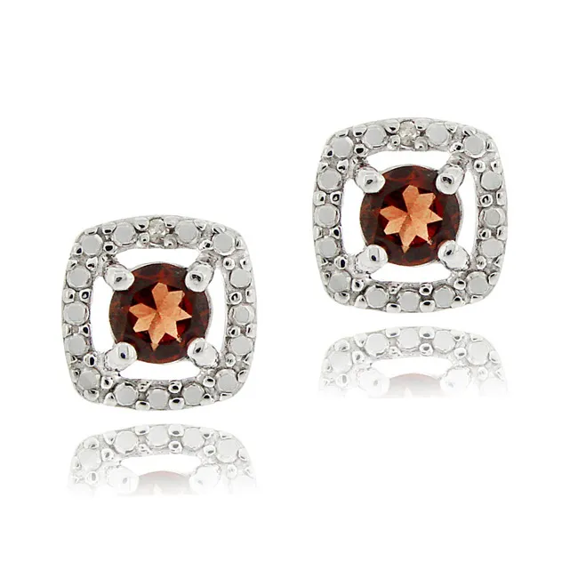 Sterling Silber Garnet & Diamond Accent Square Stud Earrings